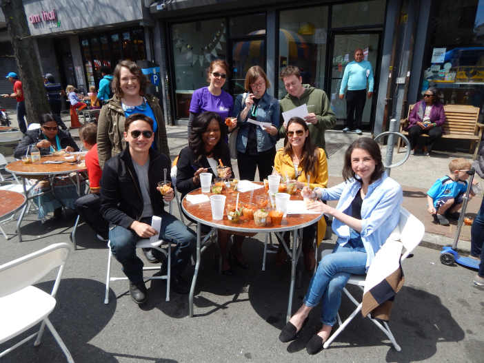 Sometimes, Anna, standing far left, gets to take a break from writing and do things like judge a chicken eating contest with her news colleagues (and one politician) in Flatbush, Brooklyn.
