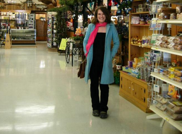 Anna, taking a break in the general store in the first place she reported after college - Pinedale, Wyoming.